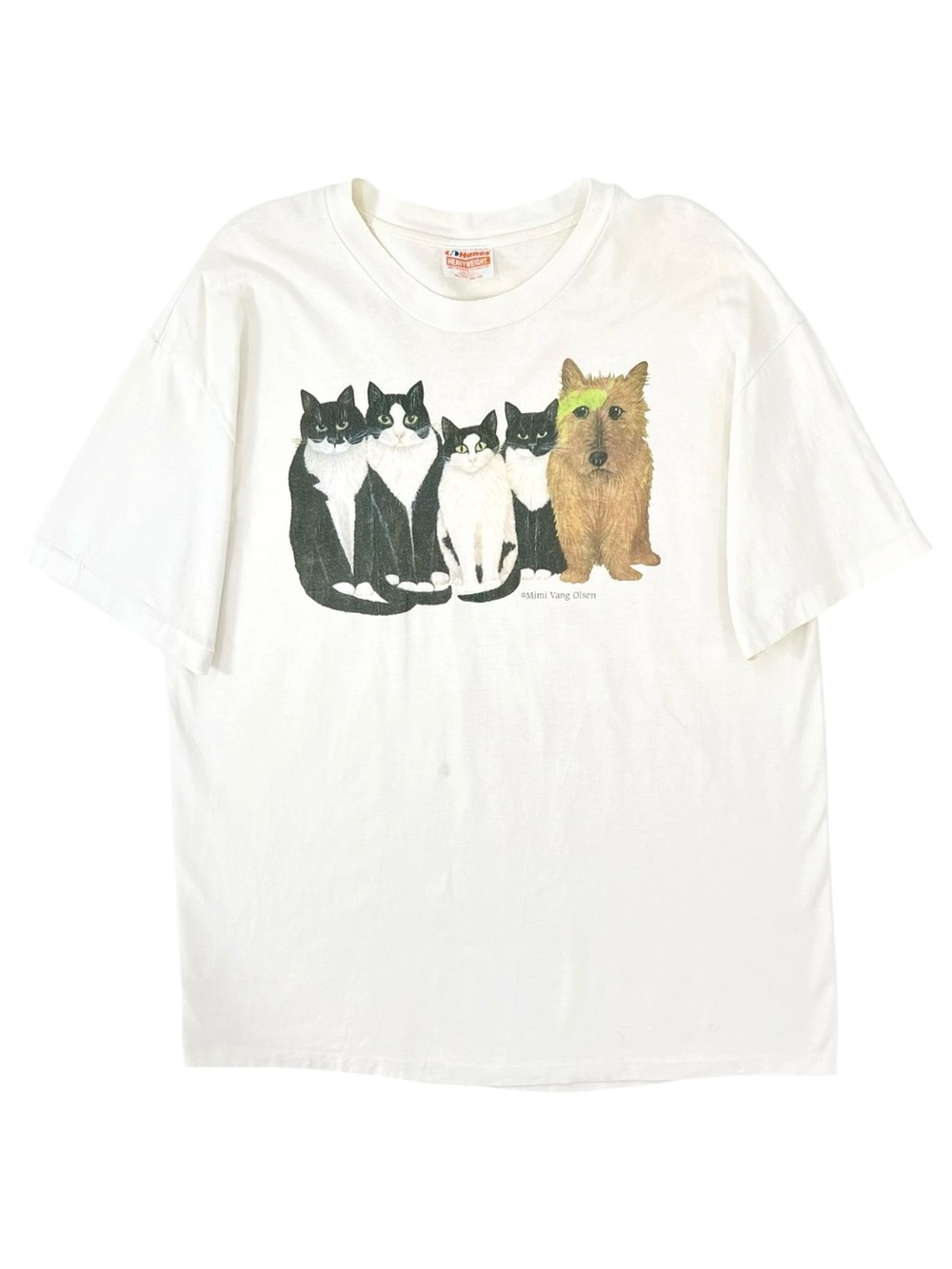 1980s Single Stitch Vintage Made In USA Cat Dog Artist Print T-Shirt sz XL